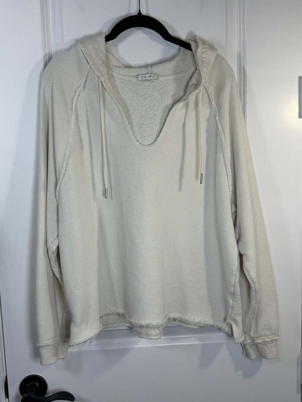 Z Supply V-Neck Weekender Hoodie Cream Size M